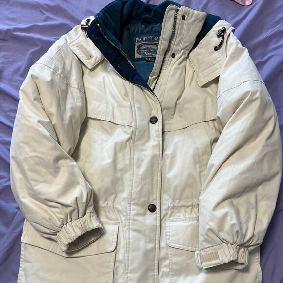 Vintage Pacific Trail Outdoor Jacket L 90s Parka Barn Chore Coat Beige Women - Picture 2 of 10